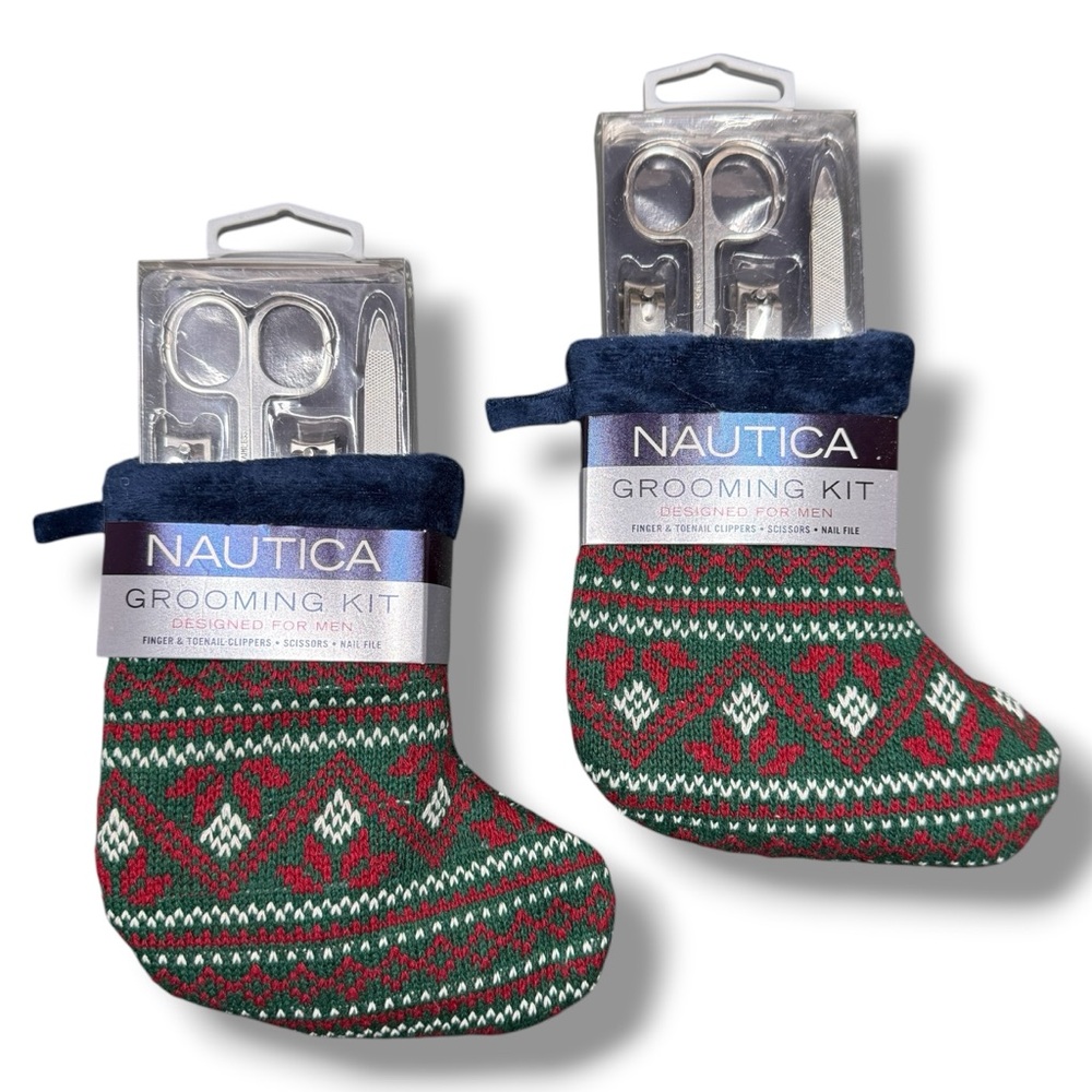 2 Pk NAUTICA Nail Care Grooming Kit for Men – 4 pc Set in a Christmas Stocking